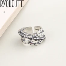 Ретро Винтаж стерлингового серебра 925 Большие геометрические кольца для Женское Обручальное украшение регулируемые перстни