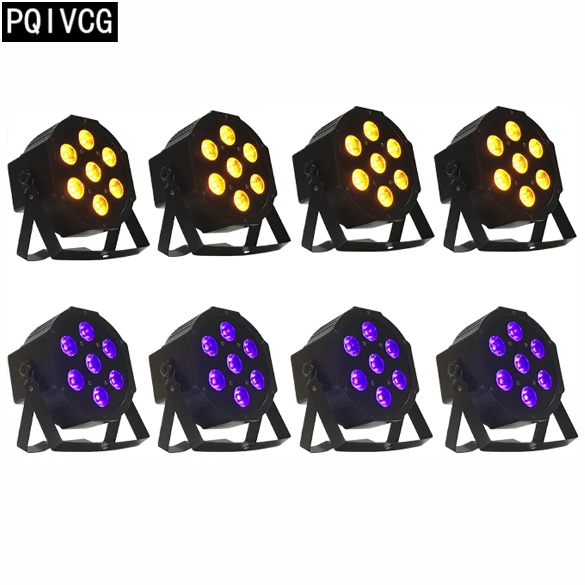 8 шт./7x18 Вт 6 в 1 Светодиодный прожектор RGBWA + UV плоский светодиодный dmx512 для