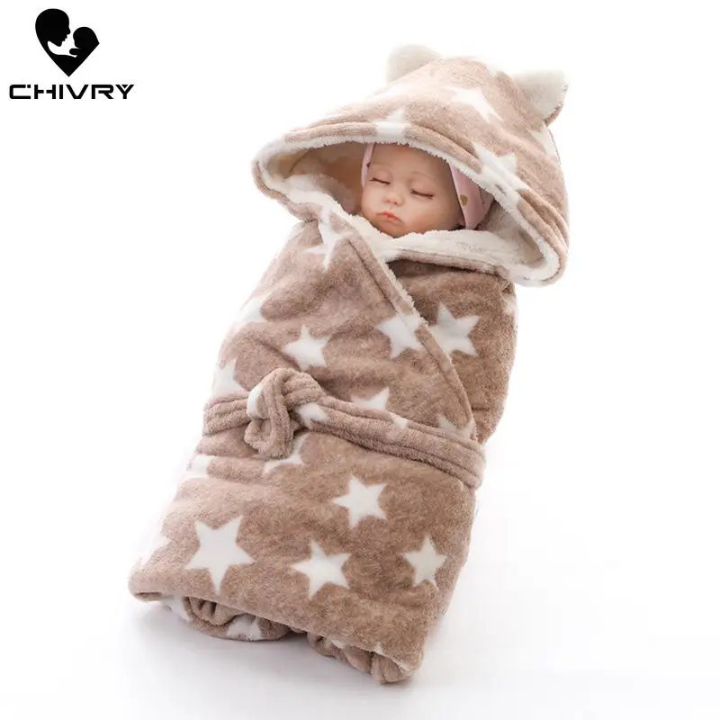 

Baby Blankets Newborn Infant Baby Boy Girls Swaddle Sleeping Blanket Winter Double Layer Wrap Star Coral Fleece Bedding Blanket