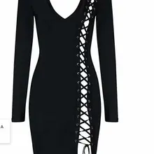 Осеннее женское платье оптом черное с v-образным вырезом на шнуровке с длинным рукавом Бандажное платье вечернее платье+ костюм