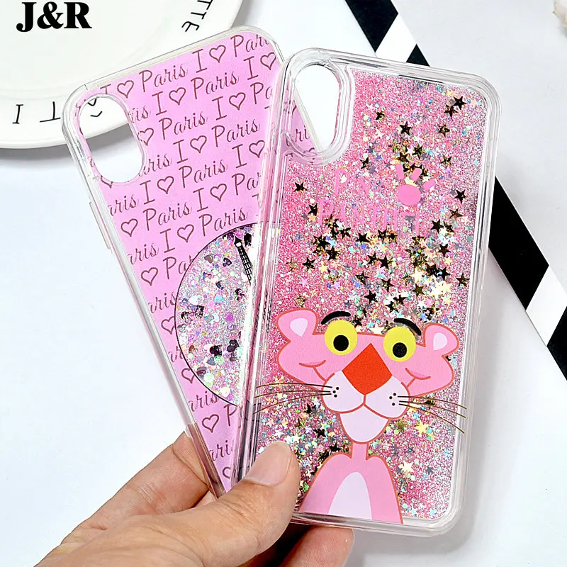 Case For iPhone 6 6S 7 8 Plus Cover Cases For Apple iPhone X/10 Ten Bags Quicksand Dynamic Liquid Glitter Bling Flower Shell