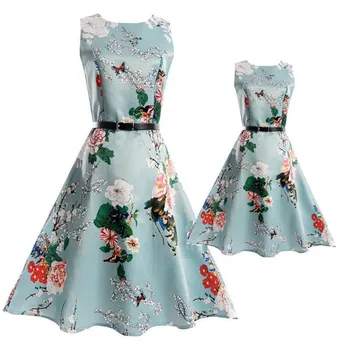 

Mother and Daughter Dresses Outfits Euro Vintage Style A-line Vestidos for Mommy and Me Baby Clothes Women Kids Elegant Dress