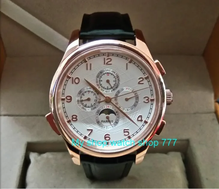 

44mm PARNIS Asian Automatic mechanical movement Men's watch Moon Phase Auto Date Rose gold watch case Mechanical watches p2