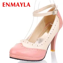 ENMAYLA/Новое поступление; туфли на высоком каблуке с ремешками на лодыжках в римском стиле; цвет черный, розовый пикантные женские модные туфли-лодочки на платформе; сезон весна