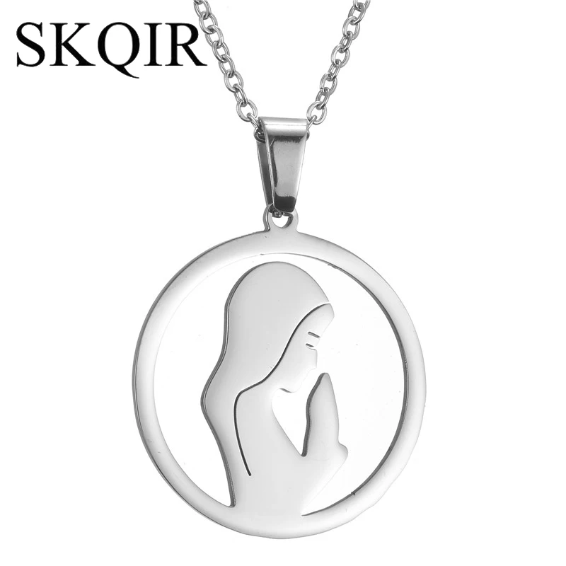 

SKQIR Silver Color Religious Mother Maria Necklace Stainless Steel Prayer Virgin Mary Pendant & Necklace for Catholic Jewelry