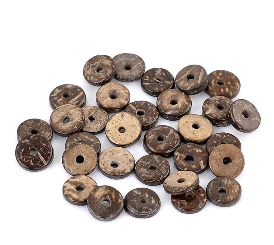 DoreenBeads бусины из кокоса ракушки плоские круглые кофе диаметром 12 мм 200 шт. (B22273)