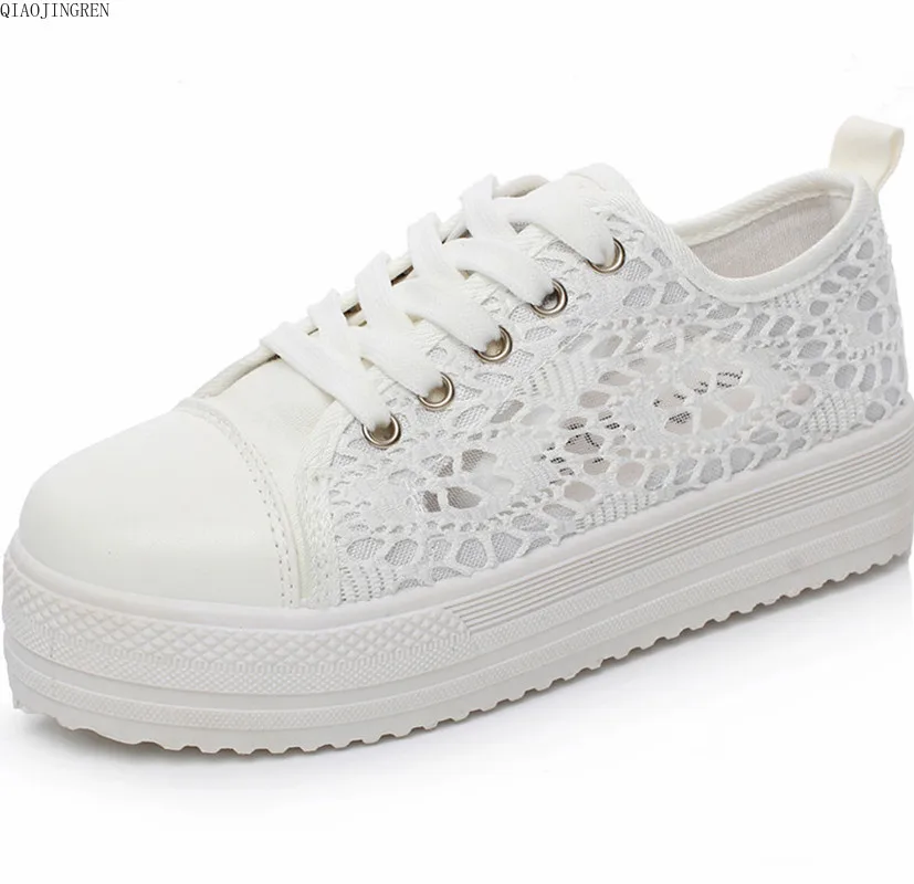

Women Shoes 2018 Fashion Summer Casual Ladies Shoes Cutouts Lace Canvas Hollow Breathable Platform Flat Shoes Woman Sneakers