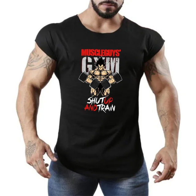 

Super Saiyan printed fitness vest men Wukong dumbbell exercise sports sleeveless T-shirt arc hem