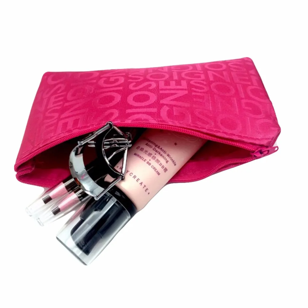 

19cm*12cm Portable Cosmetic Bag Women Fashion Zipper Travel Make Up Bag Pink Letter Makeup Case Pouch Toiletry Organizer Holder
