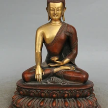 Песня voge gem S5818 1" Тибет Фиолетовый Бронзовый Gild Сиденья лотоса Шакьямуни Будда Амитабха Чаша Статуя