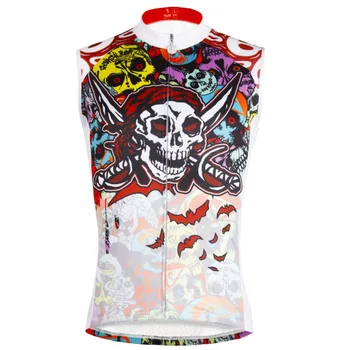 

Skeleton Pirate Pattern Men Multicolor Sleeveless Cycle Jersey Summer Ciclismo Ropa Full Zipper Cycling Clothing Size S To 6XL