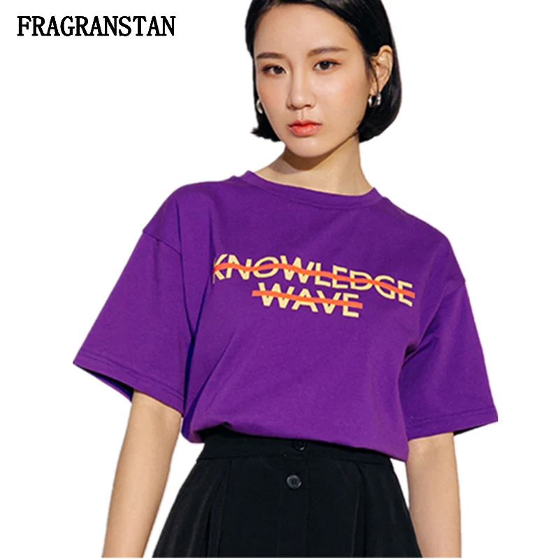 

2018 Female Spring Summer New O-Neck Casual T-Shirt Women Fashion Letter Print Personality Top Lady Loose High Qaulity Tees Q125
