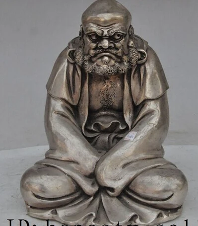 Fast shipping 8"Tibet Buddhism temple Silver Joss Arhat Damo Bodhidharma Dharma Buddha Statue