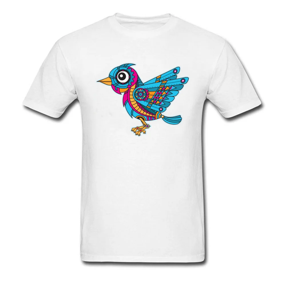 Mechanical Bird T Shirt Slim Fit Short Sleeve On Sale Crew Neck 100% Cotton Tees Europe Tops & Tees for Men Summer/Fall Mechanical Bird white