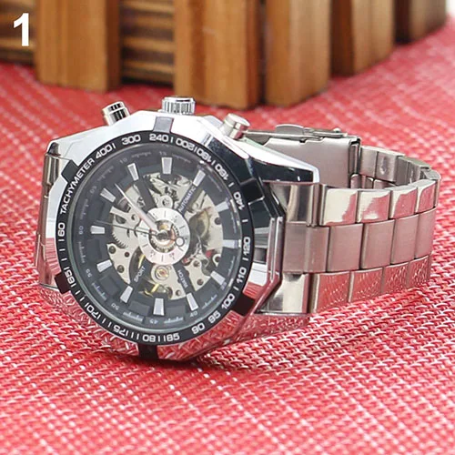  Men Hand-Winding Skeleton Automatic Mechanical Stainless Steel Sport Wrist Watch Military army clock