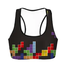 Для женщин тетрис печати Фитнес короткий жилет тренировки Беспроводной Нижнее Бельё для девочек Бесшовные стрейч майка хип-хоп Мягкие Бюстгальтеры для женщин