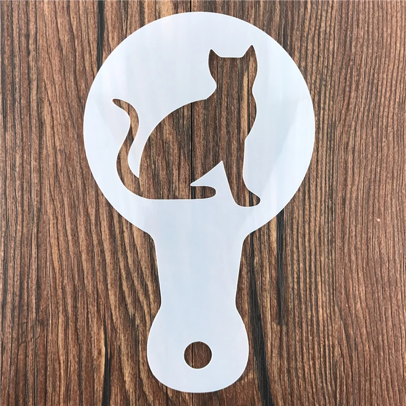 Animal Cat Coffee Cappuccino Cocoa powder Stencil Mold Cake Moulds Cupcake Template Barista Strew Pad Duster Tools