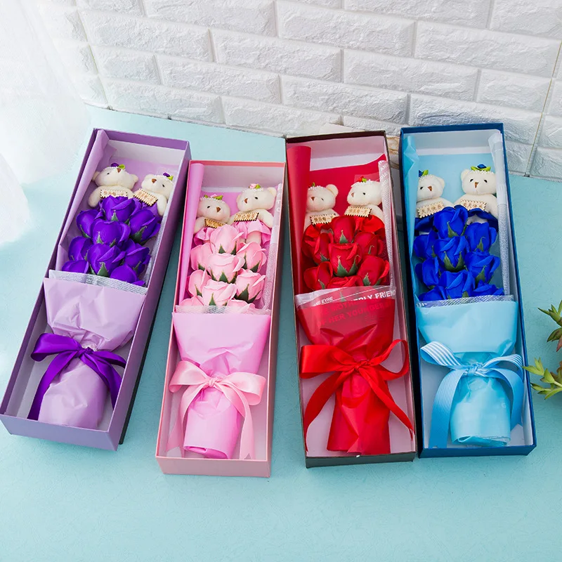 

2019 Artificial Flowers Rose Bear Birthday Gift Wedding Party Decoration Valentines Gift Romantice Soap Flower Christmas Gift