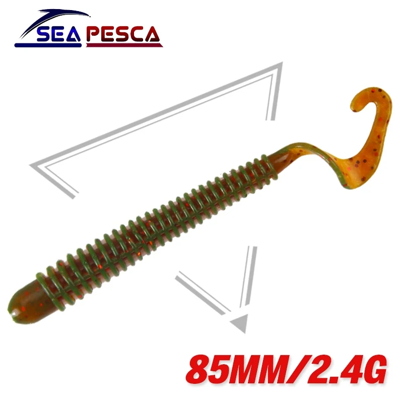 

SEAPESCA 20pcs/lot Soft Bait 85mm 2.4g Long Tail Grubs Curly Tail Soft Lure Artificial Silicone Fishing Lure Worm JK428
