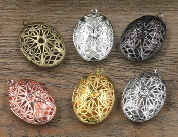 

Vintage Photo Locket Essential Oil Diffuser Multi-color Plated Oval Filigree Hollow Prayer Box Photo Frame Locket Pendant