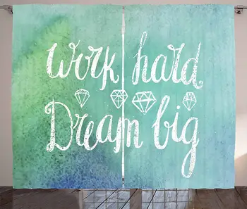 

Quote Kitchen Curtains Chalky Style Lettering Work Hard Dream Big Message Gemstone Figure Window Decor Panel Set for Kitchen