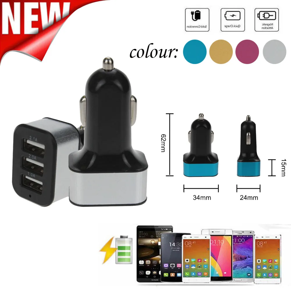 

5.1A 3 USB Port Car Charger LCD Display 12-24V Power Adapter Universal Fast Car Charger Without FM Transmitters Car Styling #125