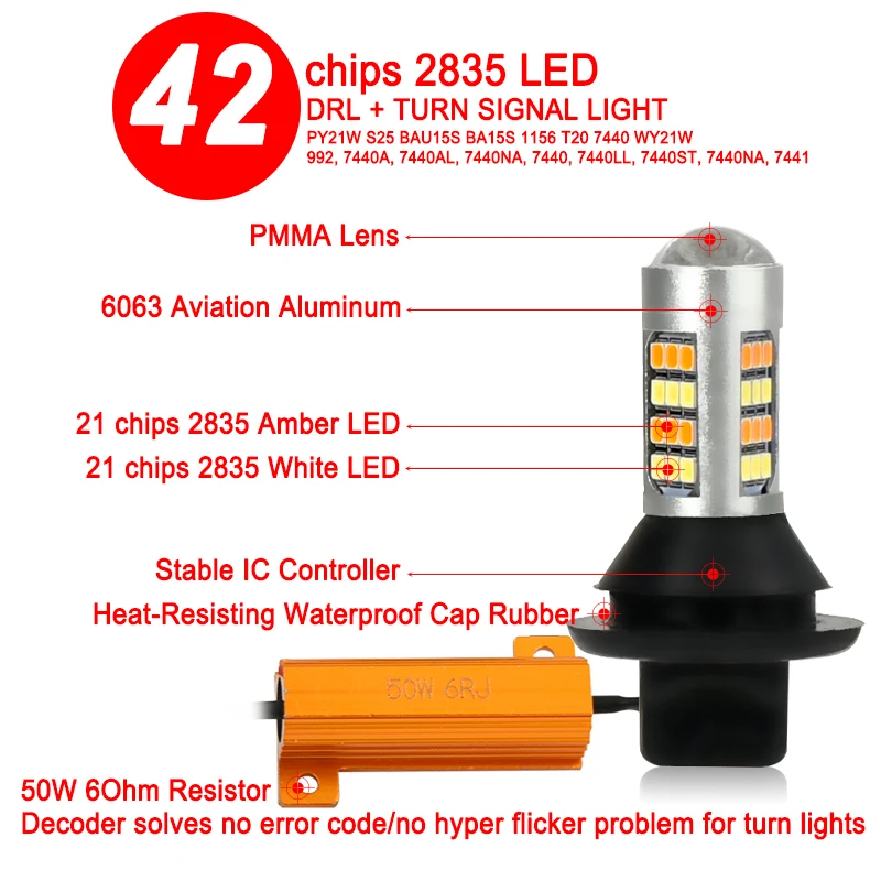 CNSUNNY светильник CANBUS Ba15s BAU15S 1156 P21w T20 W21W 7440 светодиодный передний указатель поворота дневной ходовой светильник двойной режим без ошибок DRL лампа