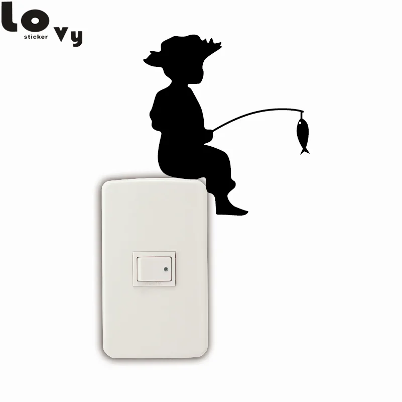 Boy Fishing Silhouette Switch Sticker Cartoon Animals Vinyl Wall Stickers Home Decor Boy Fishing Silhouette Switch Sticker Cartoon Animals Vinyl Wall Stickers Home Decor