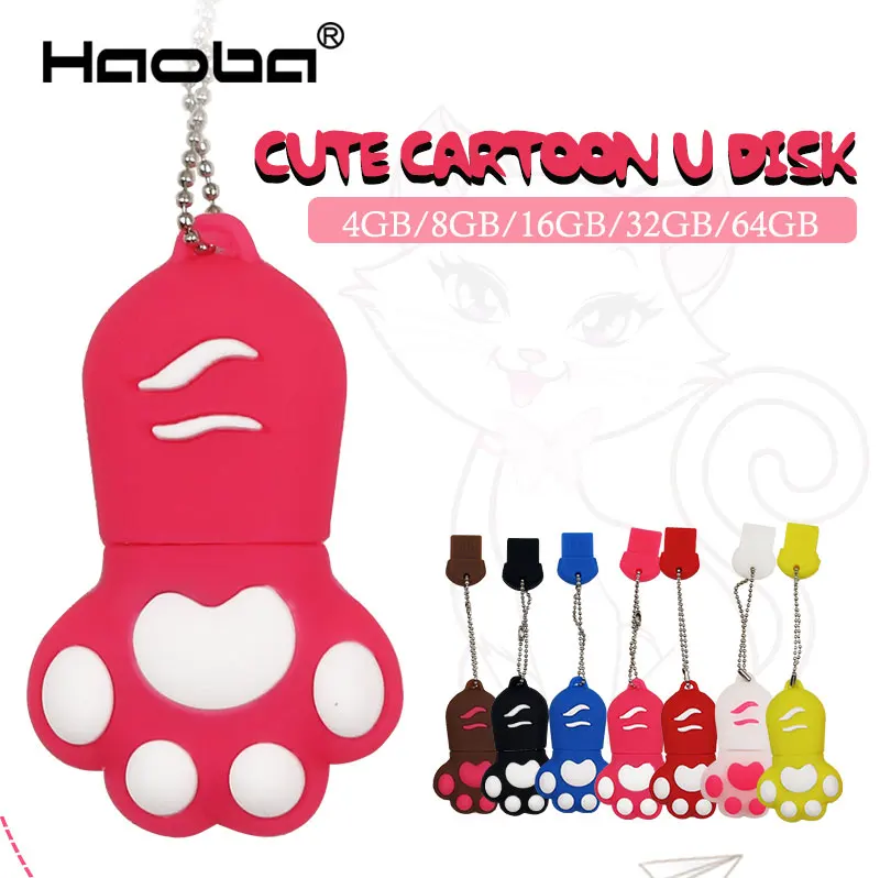 

Cute cartoon cat claw memory sticks 4gb 8gb 16gb usb flash drive 32gb lovely pendrive 64gb cle usb pen drive with key ring