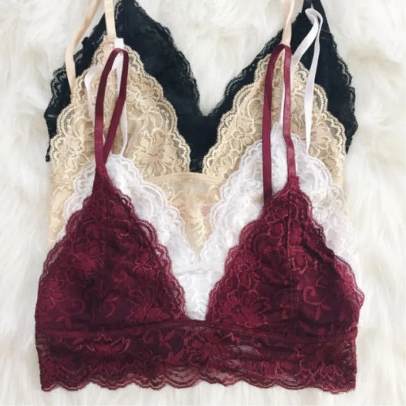 

Sexy Women's Lace Floral Sheer Triangle Bralette Unpadded Bra Crop Top Lingerie