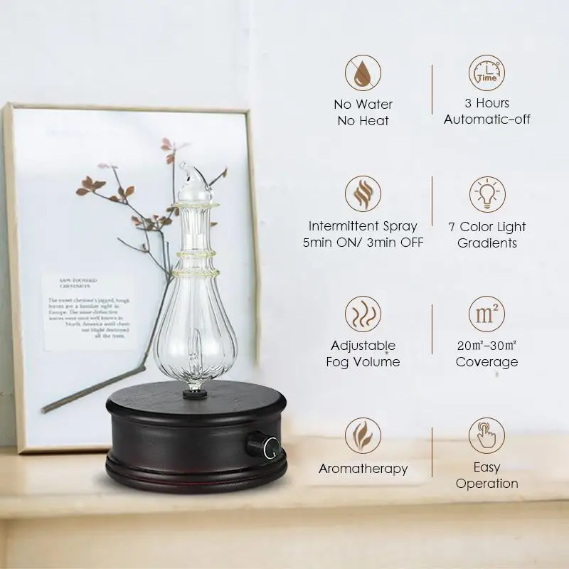 Kopen Hot! Waterloze Essentiële Olie Diffuser Hout En Glas Aromatherapie Diffuser Aroma Difusor Essentiële Olie Vernevelaar Voor Thuis