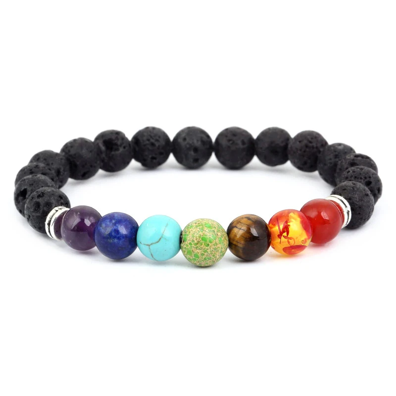 Браслет с бусинами из натурального лавового камня регулируемые черные чакры
