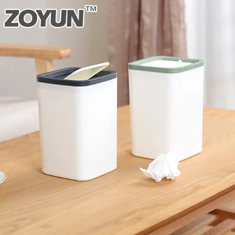 Desk Waste Bin Trash Can Desktop Garbage Basket Table Style Shake Lid Home-US