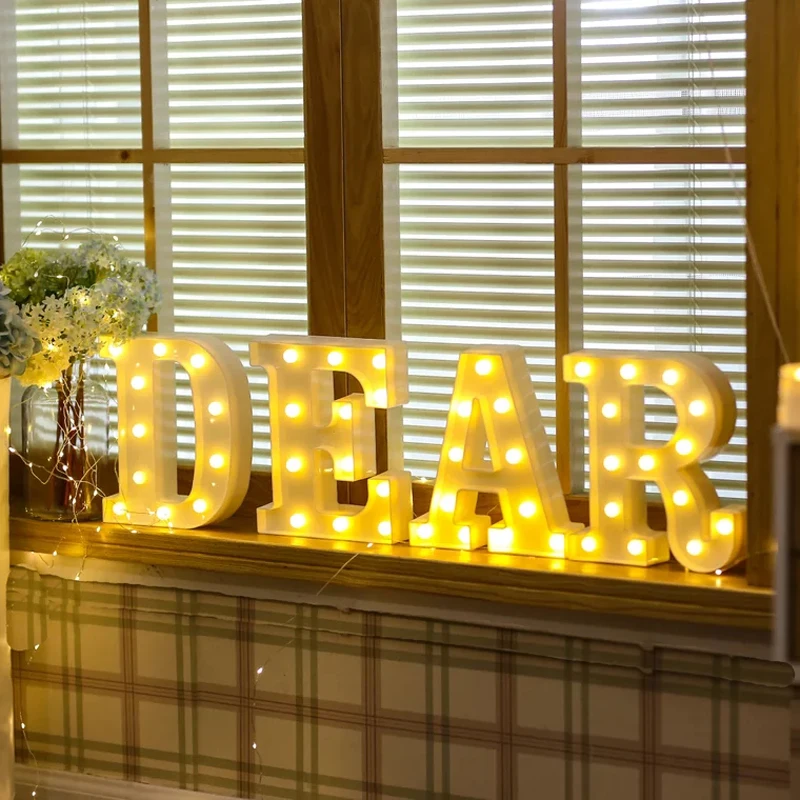 26 Letters LED Night Light Marquee Sign Alphabet Lamp 3D Plastic Letter Novelty Lamp Romantic Wedding Birthday Bar Club Decor