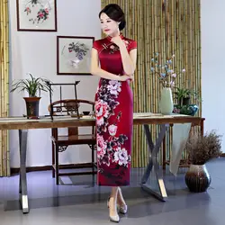 Китайский стиль печати для женщин длинное Ципао Лето Винтаж пикантные Cheongsam Свадебные Новинка платья для вечеринок Vestidos Oriental Cheongsams