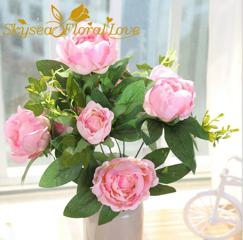 High quality peony flower silk flowers for home decoration 9 heads high