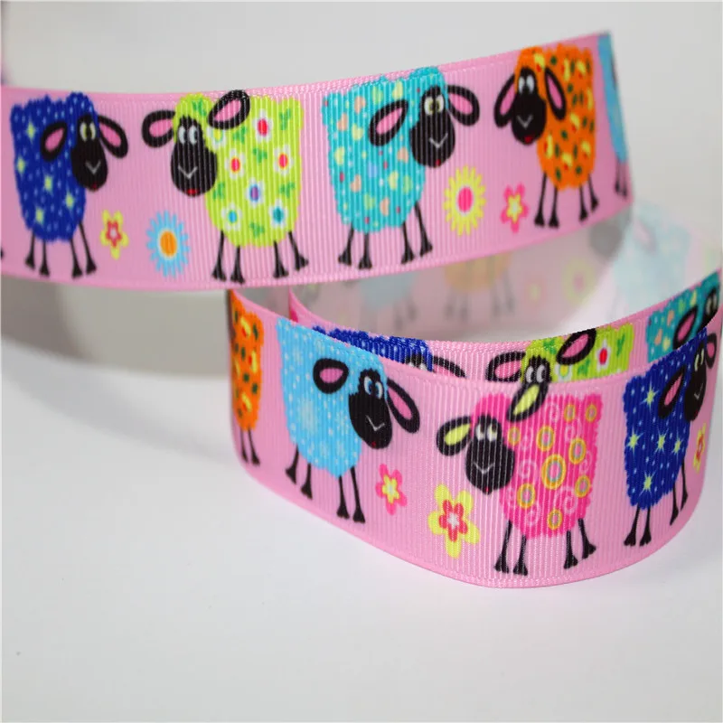 

9 16 22 25 38 50 75 mm Width 100% Polyester sheep Printed Grosgrain Ribbon or Satin Ribbon 50yards , T45