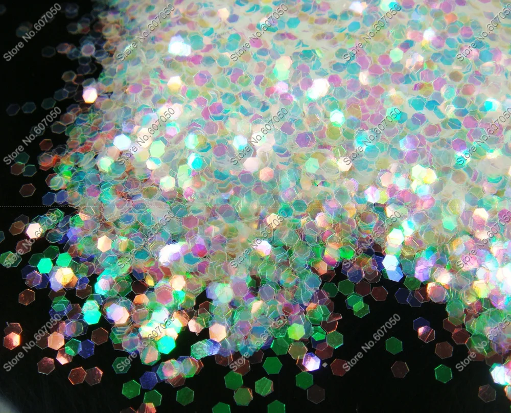 

1.5MM(1/16") 060inch White Color with Colorful Tints Shining Nail Glitter Hexagon Shape for Nail Art Decoration&Glitter Crafts
