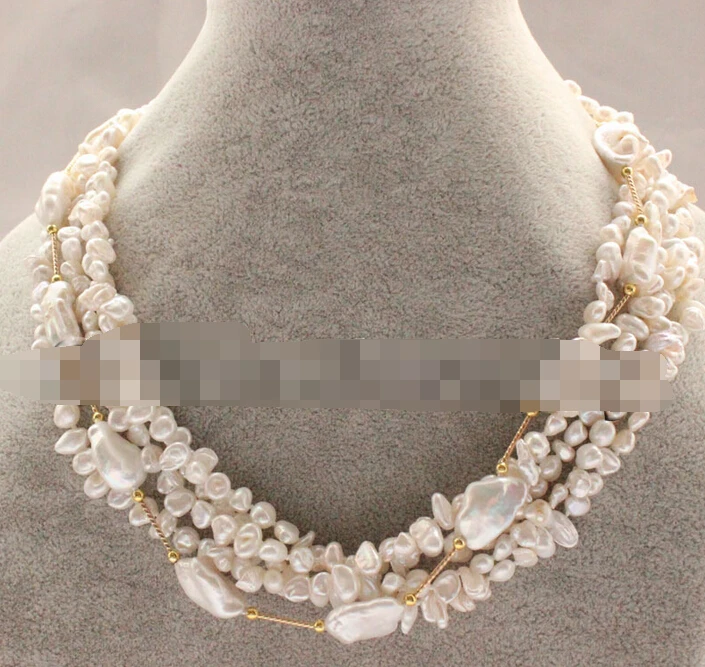 

N2368 5row 6-7mm - 16mm white Reborn Keshi baroque freshwater pearl necklace NEW