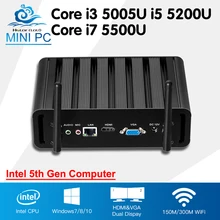 В наличии! Intel Core Мини-ПК компьютер i3 5005U i7 5500U Окна 10 безвентиляторный мини настольных i5 5200U Barebone HTPC HD Графика 5500