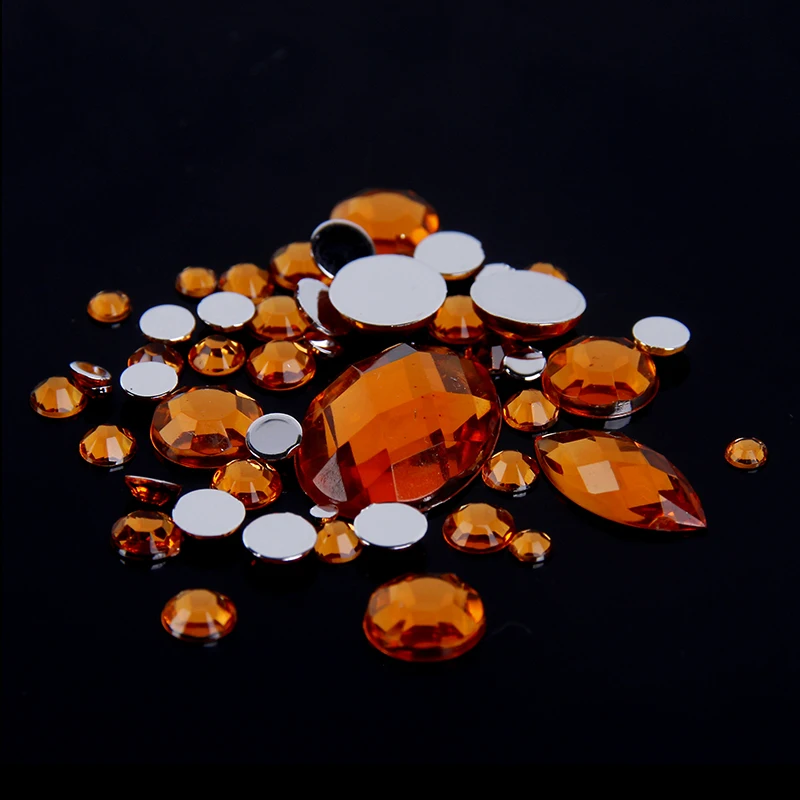 

Mixed Sizes Orange Color Acrylic Rhinestones Non Hotfix Glue On Loose Stones Flatback Beads For Nail Phone Case DIY Decoration