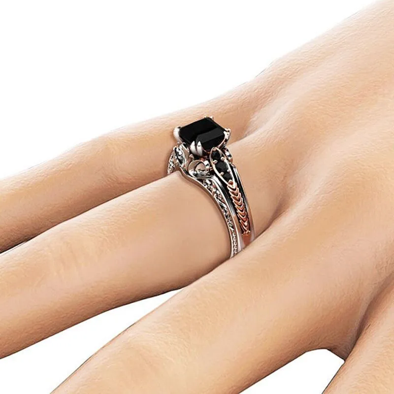 Модное серебряное и Золотое Ювелирное кольцо с черным камнем CZ для женщин, рождественский подарок, Прямая поставка