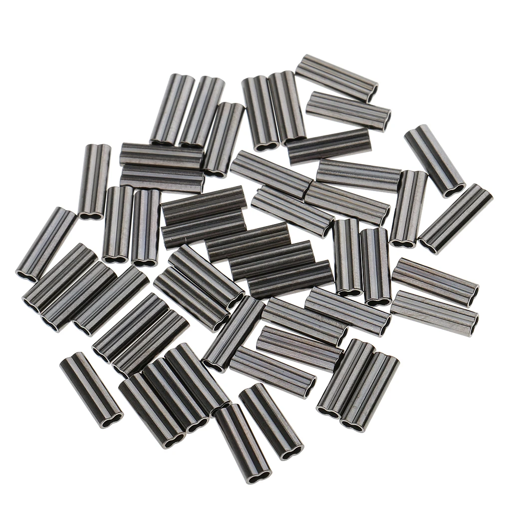 50 x Mini Copper High Strength Double Barrel Crimp Sleeves Tube Fiish Connector 6 sizes mini copper double barrel leader sleeves
