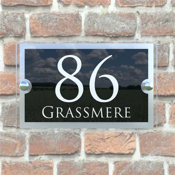 

Contemporary House Sign Plaques Door Number 1 - 9999 Personalised Name Plate B-05W