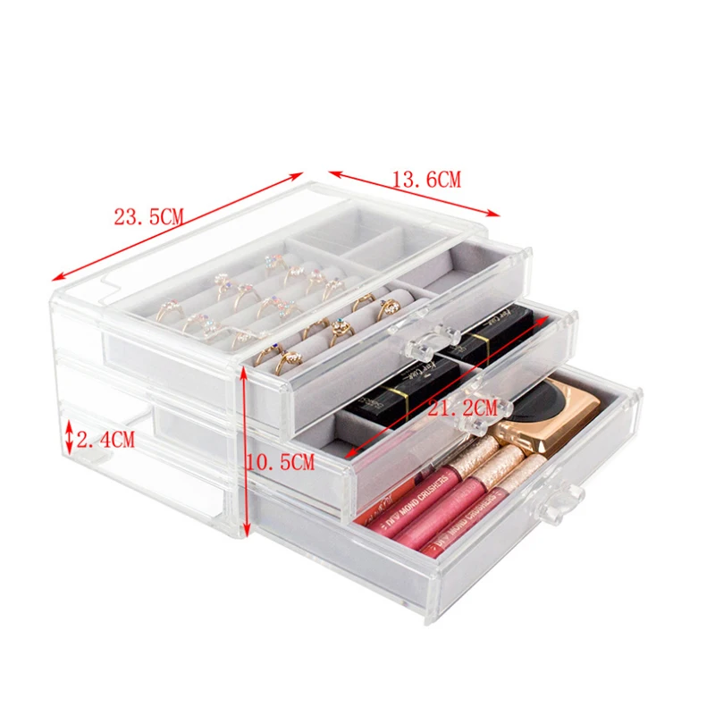 Акриловая многофункциональная коробка для макияжа серый бархатный футляр для кольца ящичек для хранения помады губная помада браслет коробка для хранения сережек