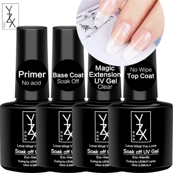 

YZX 4Bottles/Set 10ML Clear Primer+Base+Magic Quick Extension Liquid+No Wipe Top Coat Soak Off Lacquer Manicure Basic GelPolish