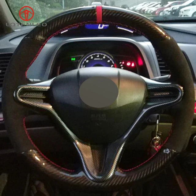 Lqtenleo Black Carbon Fiber Suede Diy Car Steering Wheel Cover For Lqtenleo Black Carbon Fiber Suede Diy Car Steering Wheel Cover For Honda Civic 8 2006 2009 Old 2004 2017 3 Spoke