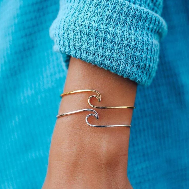 

Trendy Bohemian Wave Bracelet Bangle for Women Girls Simple Style Open Cuff Bangles Boho Beach Surf Adjustable Bangles Jewelry