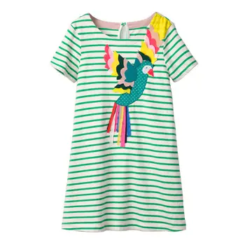 

JUMPING METERS 2019 Summer New short Sleeve Kids Girls Clothes Children kids girl Parrot cartoon beach dress Dresses 2-7 Years