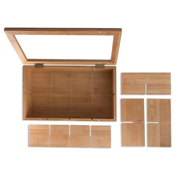 

30x20x9cm 8 Adjustable Compartments Wooden Tea Box Bamboo Storage Container Gift Box Portable Tea Canister